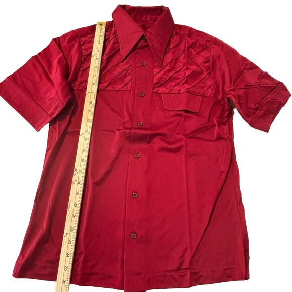 Vtg Arnel Nylon Men’s Short Sleeve Dress Shirt Button Front Pocket Red Size M - Picture 6 of 7